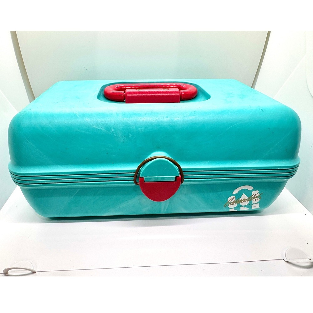 Vintage Caboodles Makeup Case 90s Retro Teal Pink Model 2602 Beauty Organizer